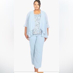 NWT Le Bos 3-Piece Pant Set w/Embroidered Sleeveless Top &Flowing Chiffon Jacket